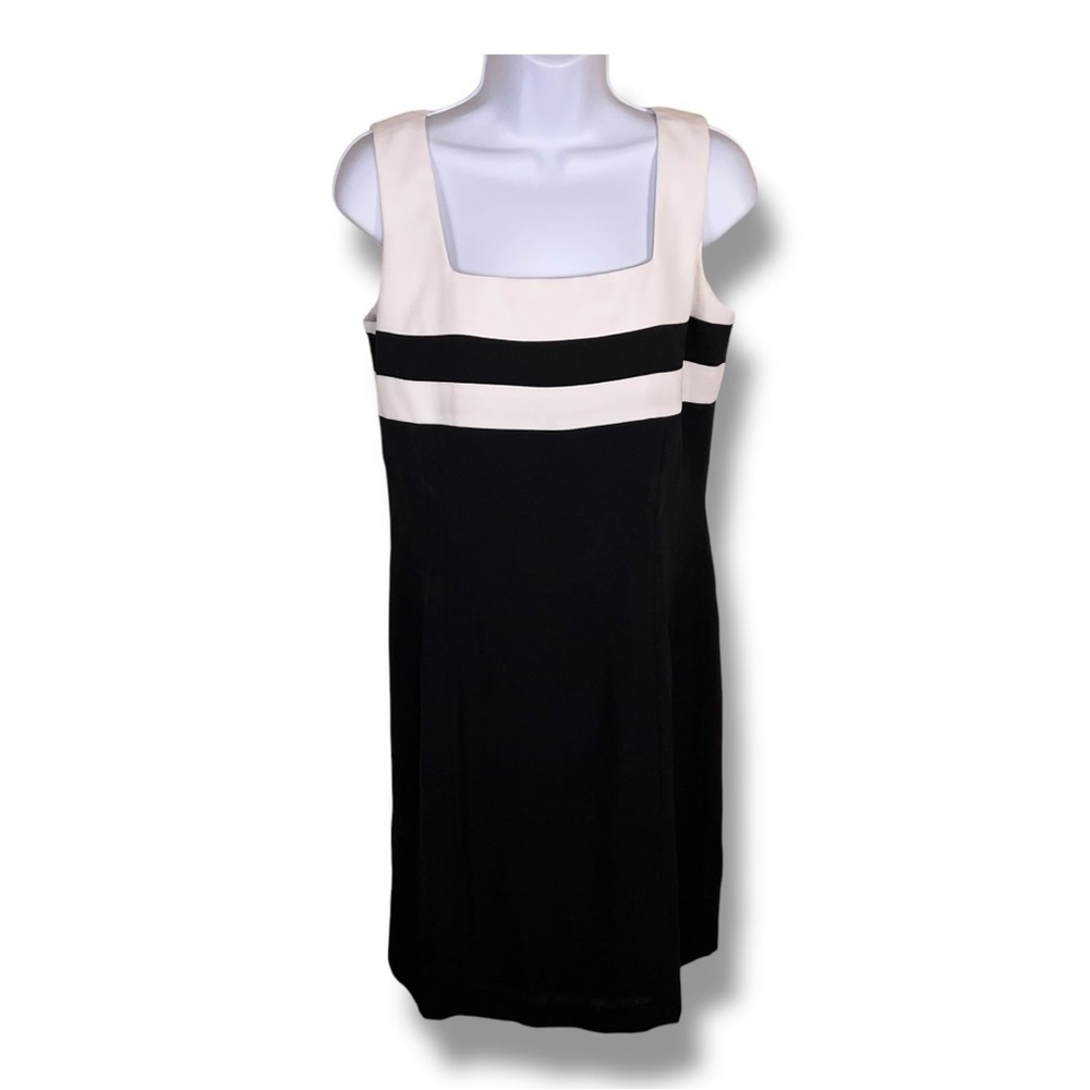 Vintage Size 10 Jones New York Black White Colorblock Dress Sleeveless Event